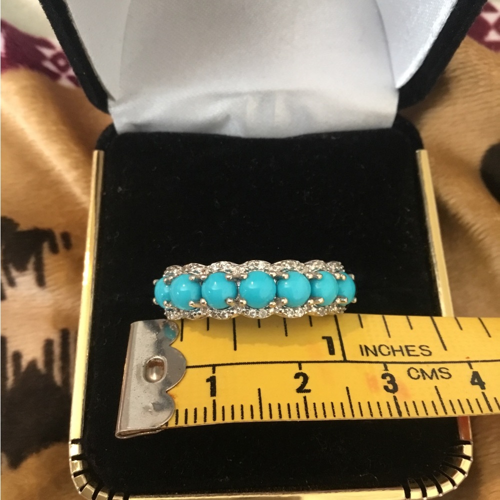 NWOT Sleeping Beauty Turquoise & White Zircon Sterling Silver Ring - Picture 11 of 12